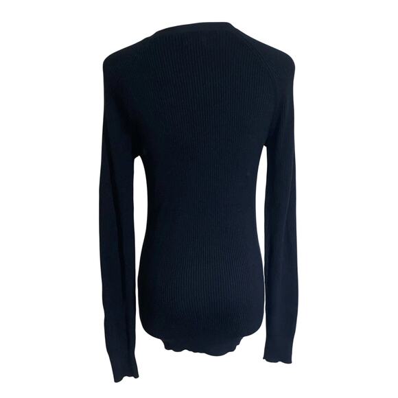 Kate Spade Saturday Cardigan Small Black Blue Ribbed Knit Linen Cotton Button Up - Picture 4 of 6